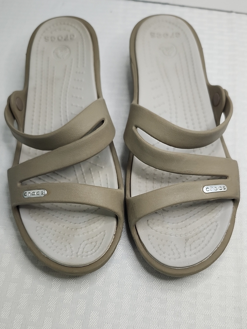 CROCS Women’s Tan Multi-Strap Slide Sandals size 9